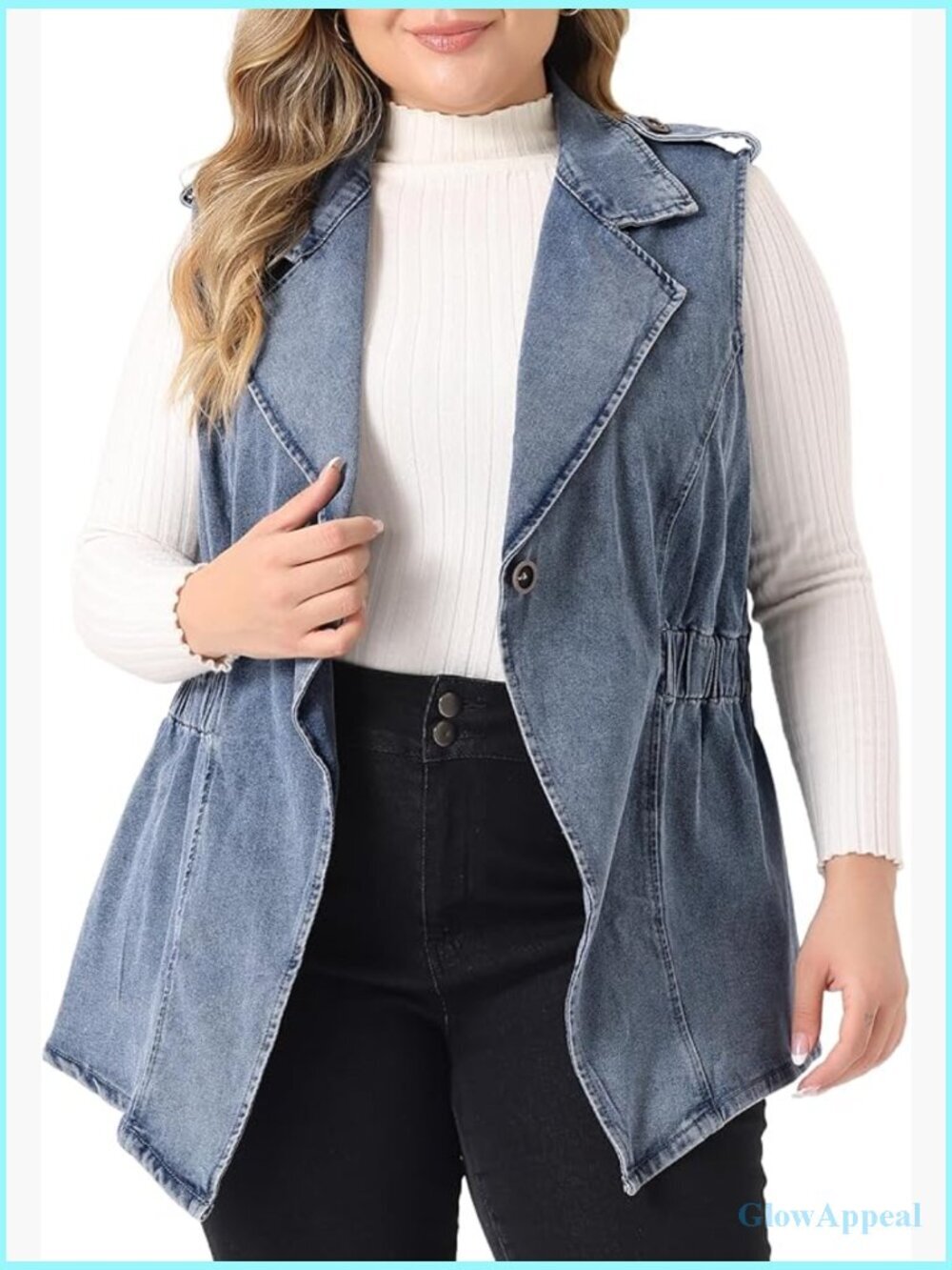 Plus Size Sleeveless Denim Vest Button Front Casual